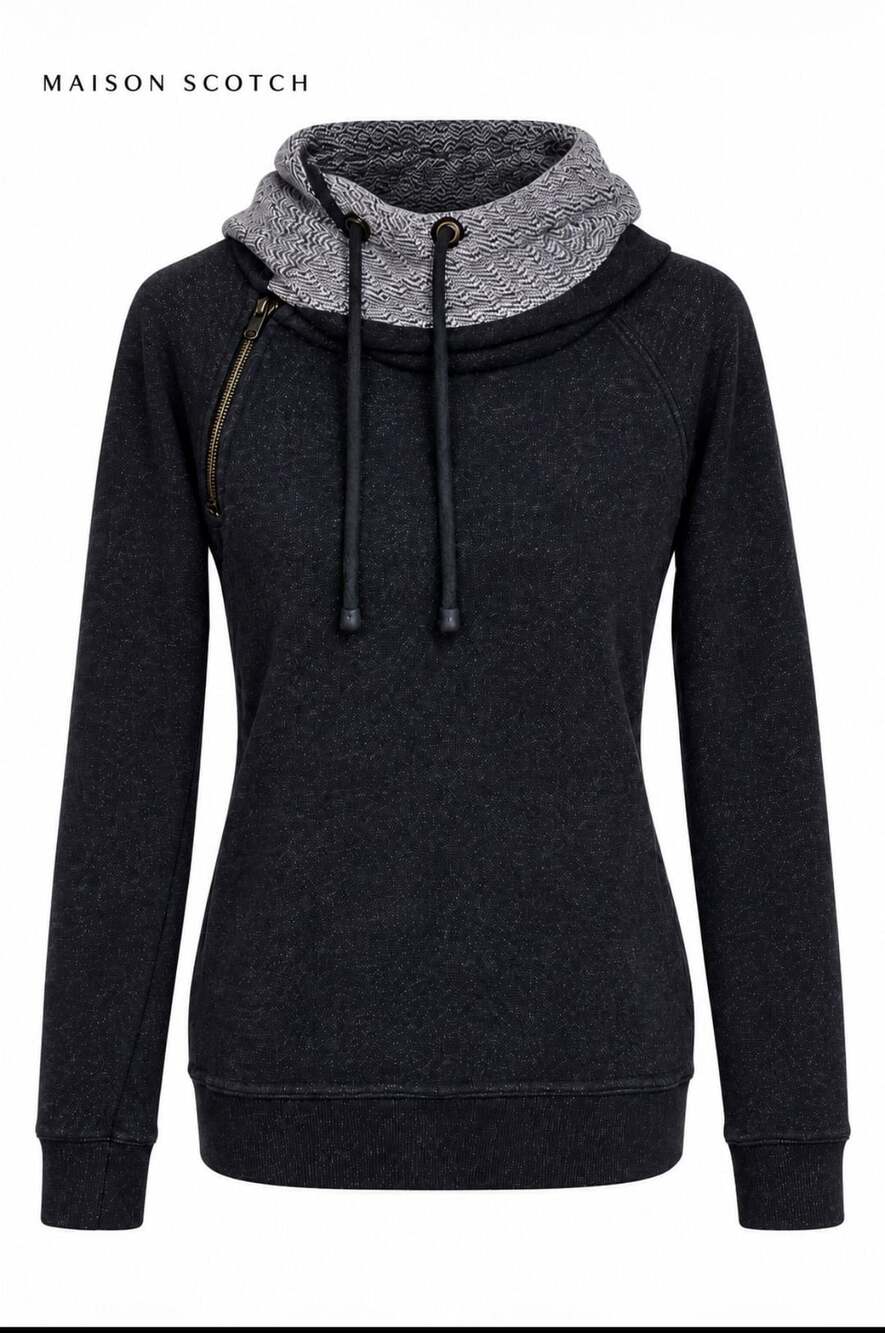 Maison Scotch Metallic Sparkle Double Layered Hood Hoodie Charcoal Gray Size 3